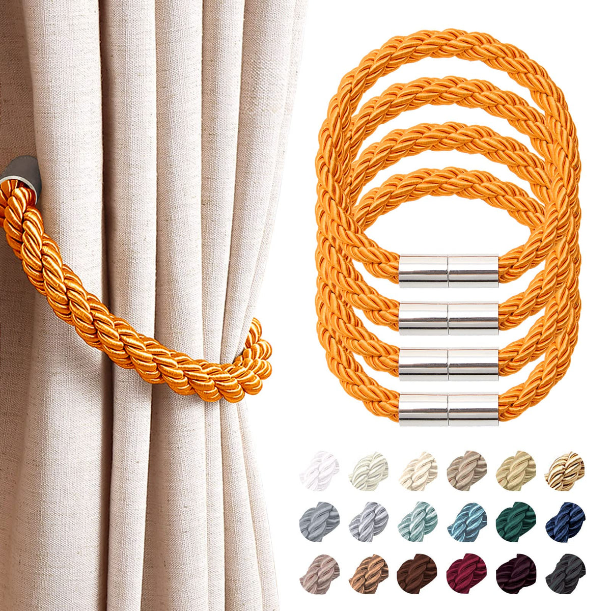 NICEEC 2 Pack Strong Magnetic Curtain Tiebacks Modern Simple Style Drape Tie Backs Convenient Decorative Weave Rope Curtain Holdbacks for Thin or Thick Home & Office Window Draperies (Beige)