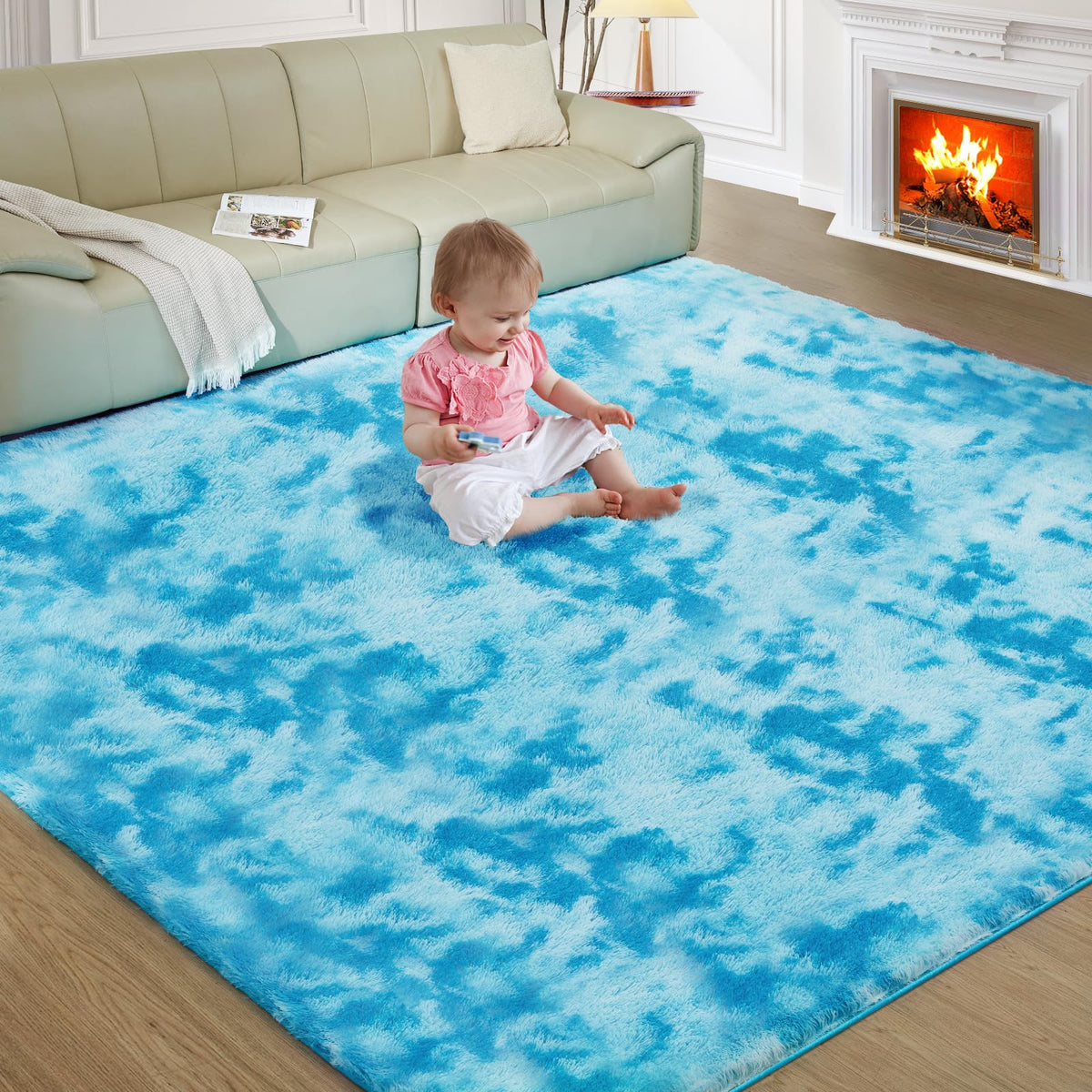 Ultra Soft Rug for Living Room, 8X10 Fluffy Shag Area Rug for Bedroom, Modern Shaggy Carpets Fuzzy Rug for Teens Dorm Nursery Home Decor Aesthetic, Upgrade Anti-Skid Durable, Cream White