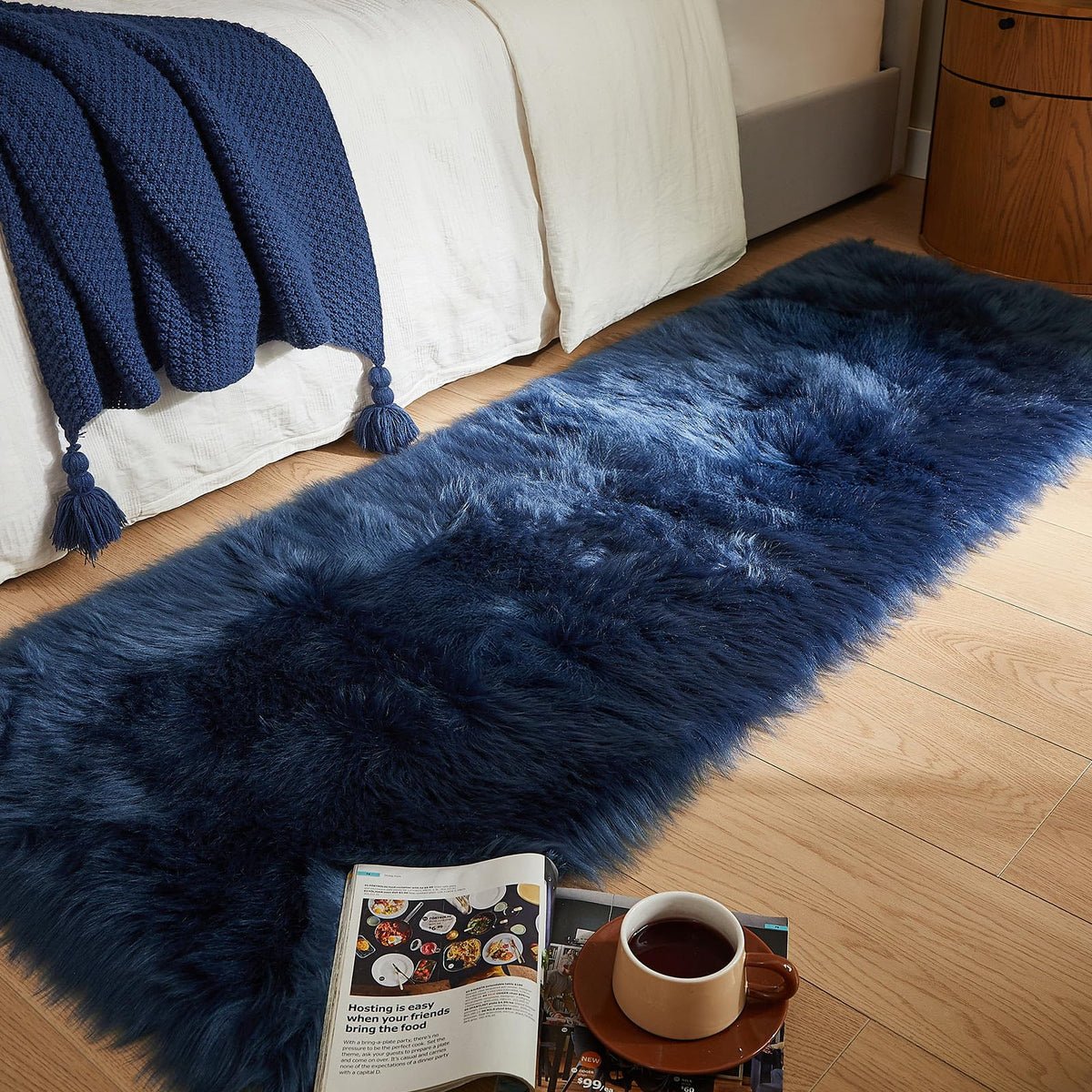 AMTOVO Faux Sheepskin Rug, Beige Ultra Soft Fluffy Shag Area Rug, 2 x 6 ft Faux Fur Rug for Bedroom Sofa Throw Cushion Room Decor, Sheepskin