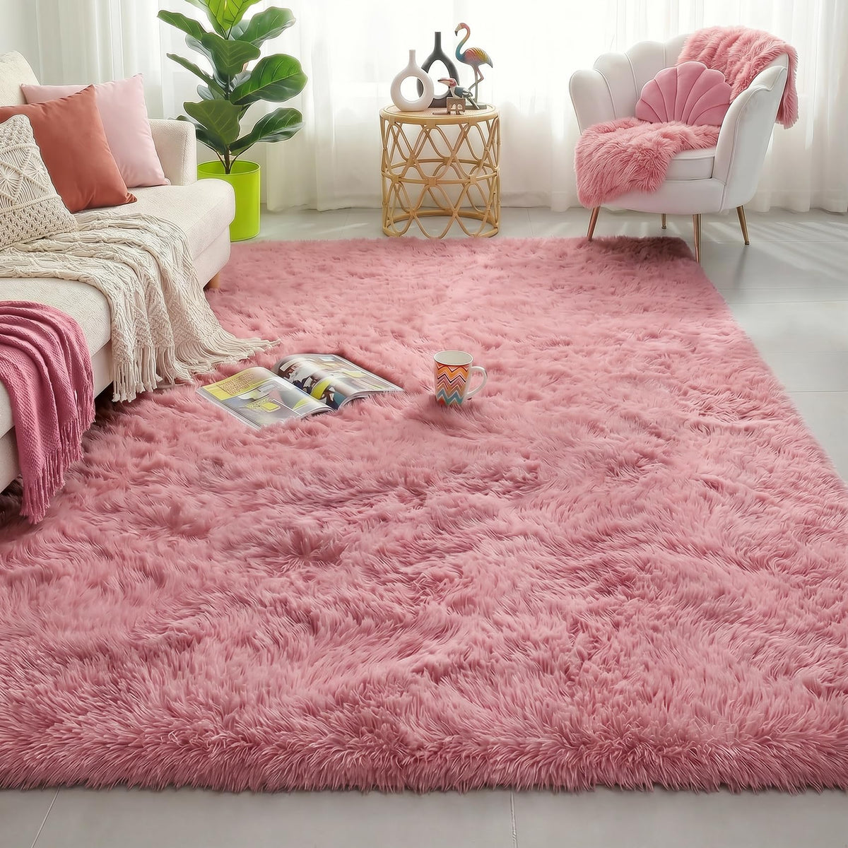 Amdrebio Burnt Orange Shag Plush Large Area Rug 6x9 for Living Room Bedroom