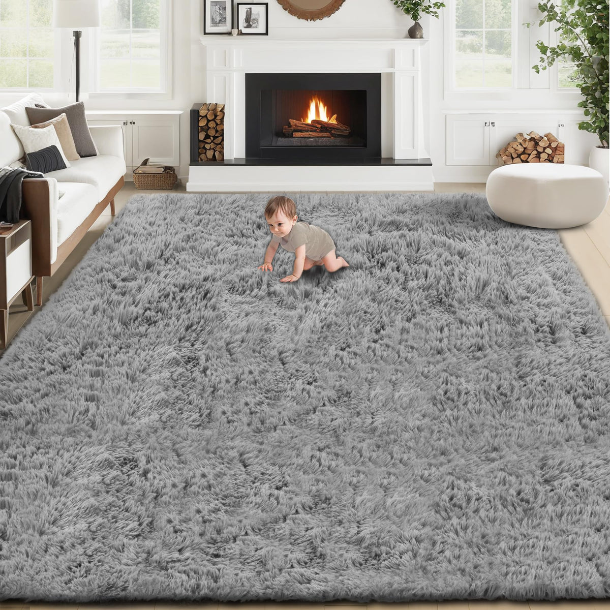 8x10 Area Rugs for Living Room: Fluffy Shag Soft Washable Rug Large Fuzzy Plush Indoor Carpet for Bedroom Nursery Playroom Kids Girls Boys Room (Camel, 8'x10')