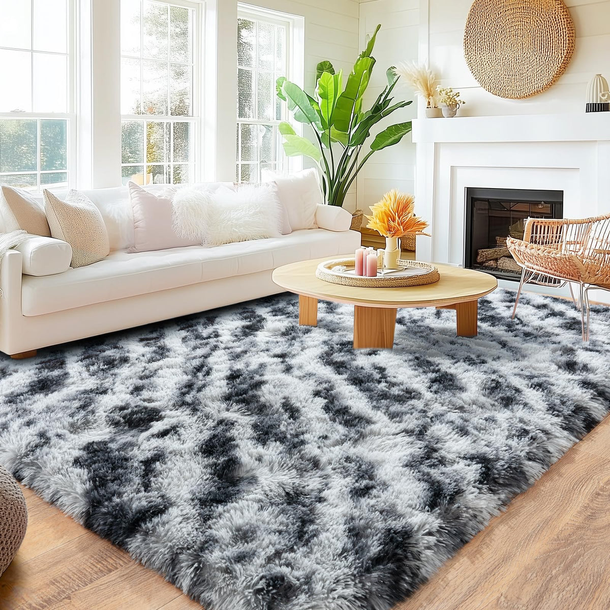 8x10 Area Rugs for Living Room, Large Ultra Fluffy Fuzzy Shag Rug for Bedroom, Modern Plush Soft High Pile Upgrade Non-Slip Carpet for Kids Girls and Boys Room Decor, Tie-Dyed Blue Grey
