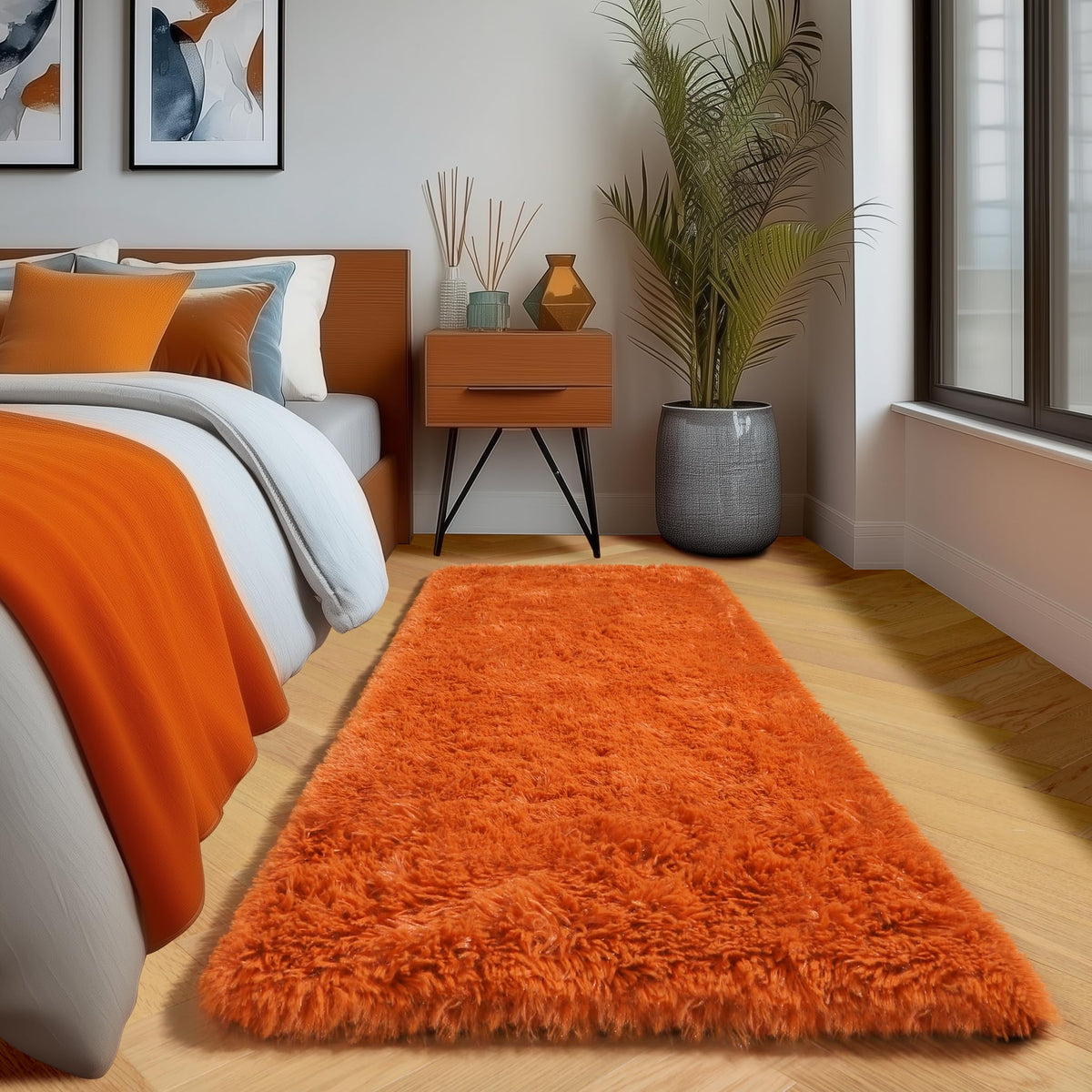Amdrebio Burnt Orange Shag Plush Large Area Rug 6x9 for Living Room Bedroom
