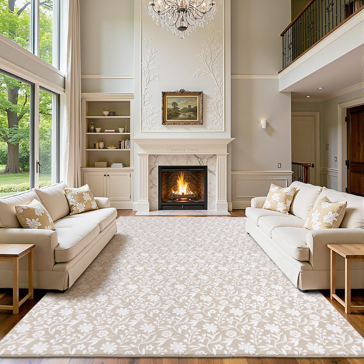 Vaukki 8x10 Area Rug for Living Room, Beige Throw Carpet for Bedroom