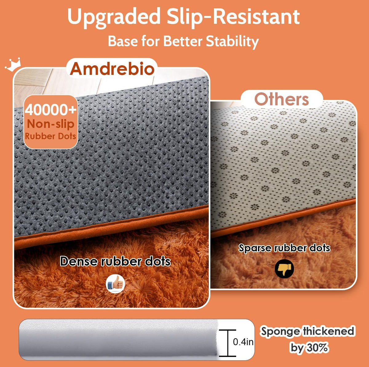 Amdrebio Burnt Orange Shag Plush Large Area Rug 6x9 for Living Room Bedroom