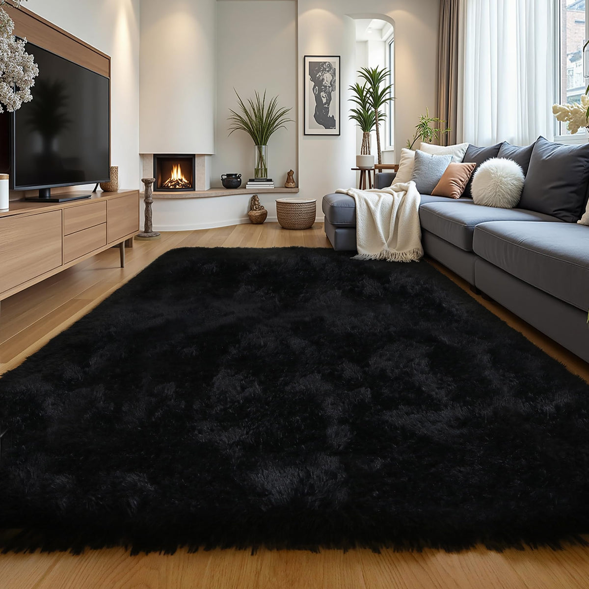 KICHOWUA 4x6 Fluffy Fuzzy Kids Shag Rainbow Rug for Girls Bedroom Playroom
