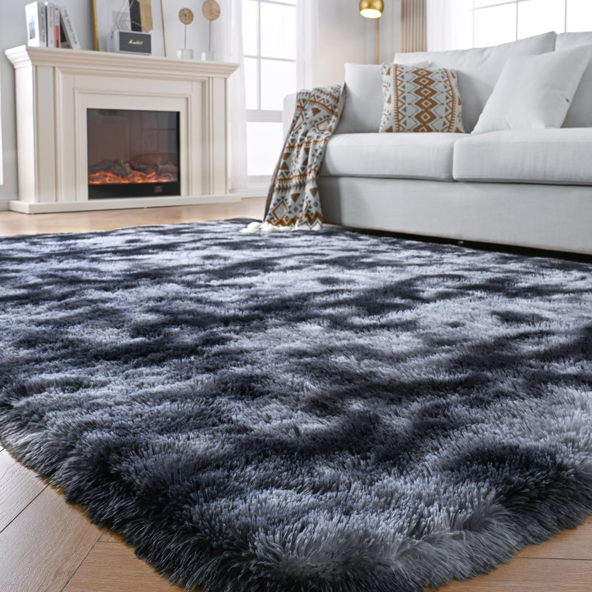 Grey Shag Rug for Living Room 6x9 - Soft Fluffy Plush Area Carpet