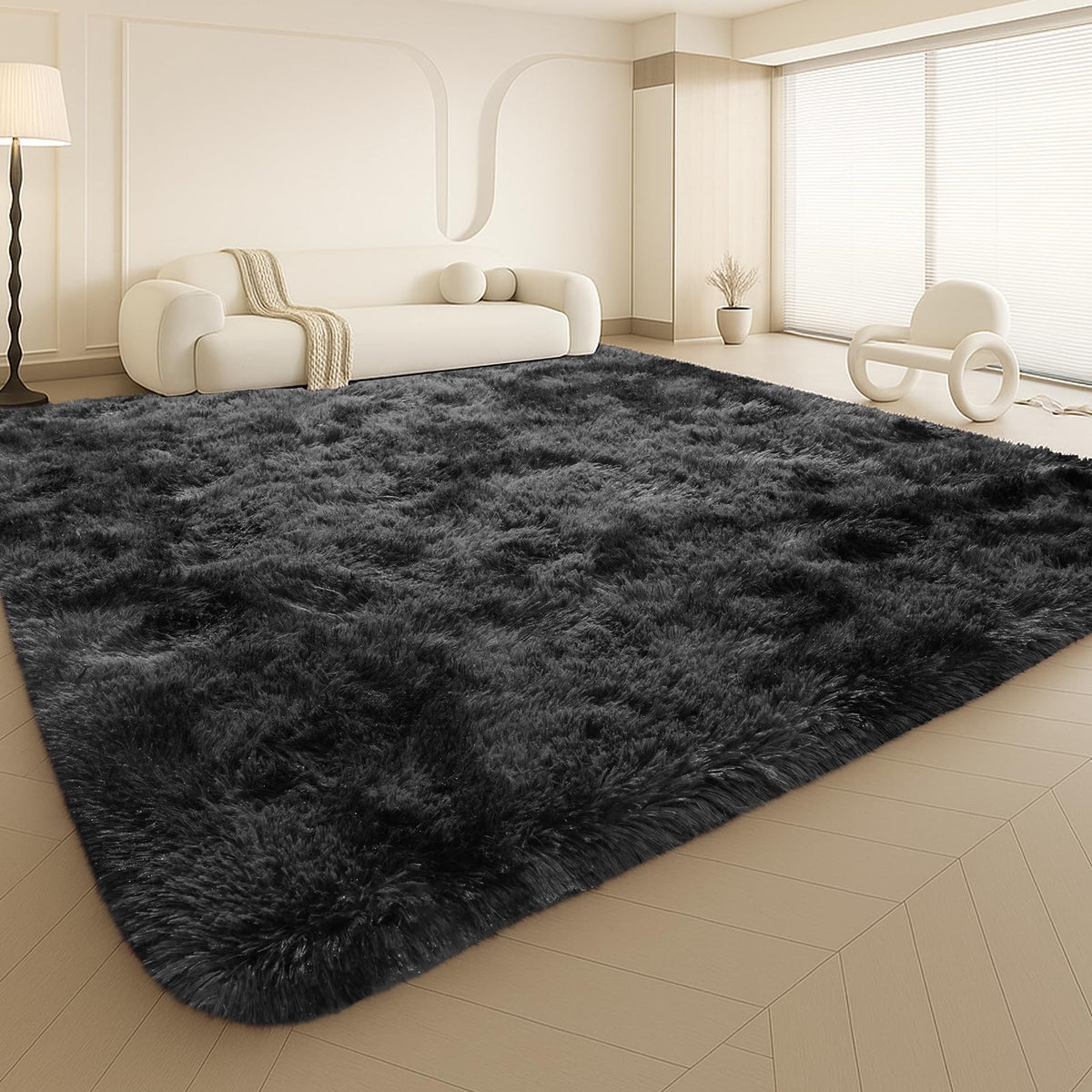8x10 Beige Fluffy Shag Area Rug, Non-Slip Soft Carpet for Home