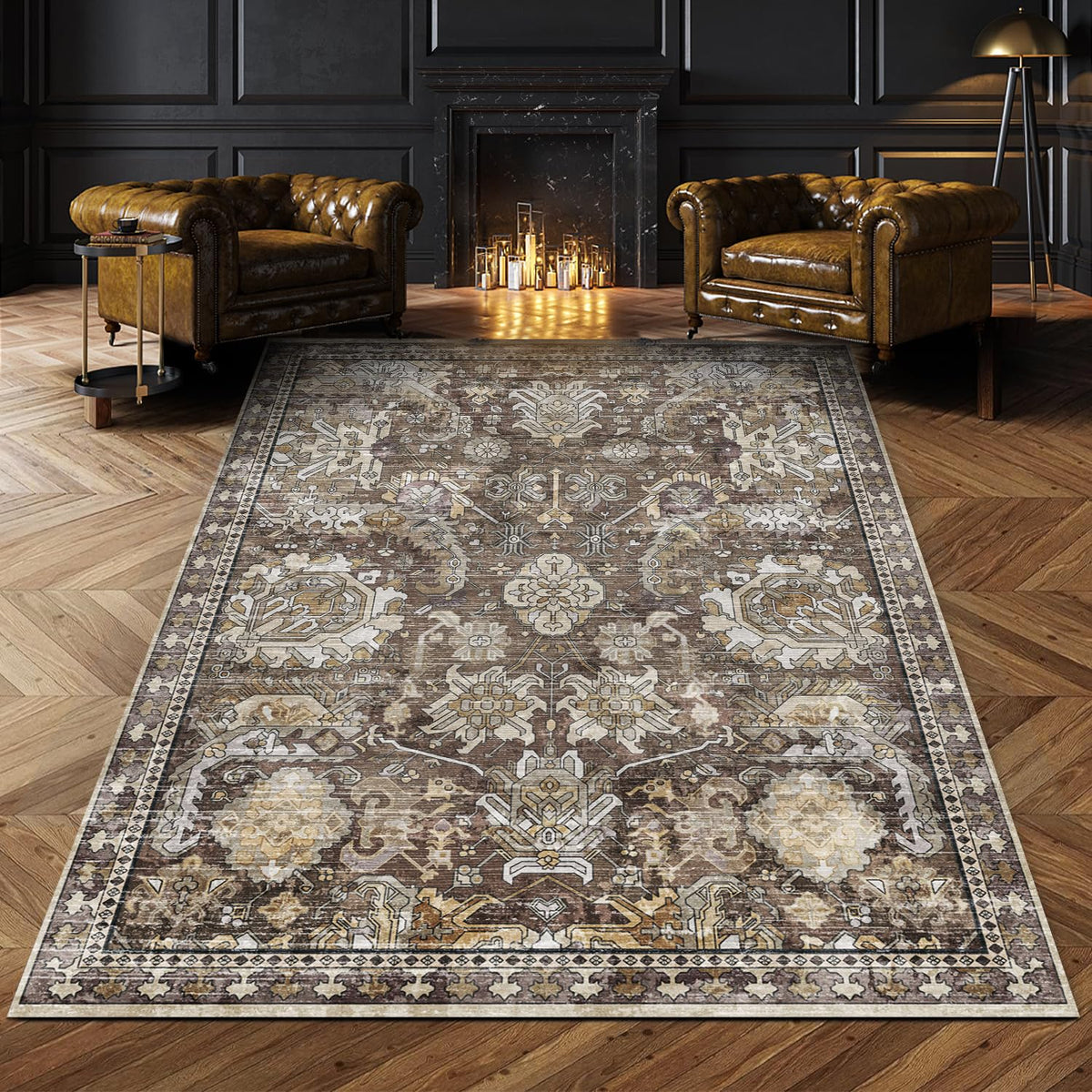 RUGSURE Washable Area Rugs 9' x 12' - 1/6 Thick - Moroccan-Inspired -Stain & Water Resistant Non-Slip - Resistant Rug for Living Room, Bedroom, Nursery, Pet & Child Friendly (Blue and Brown)