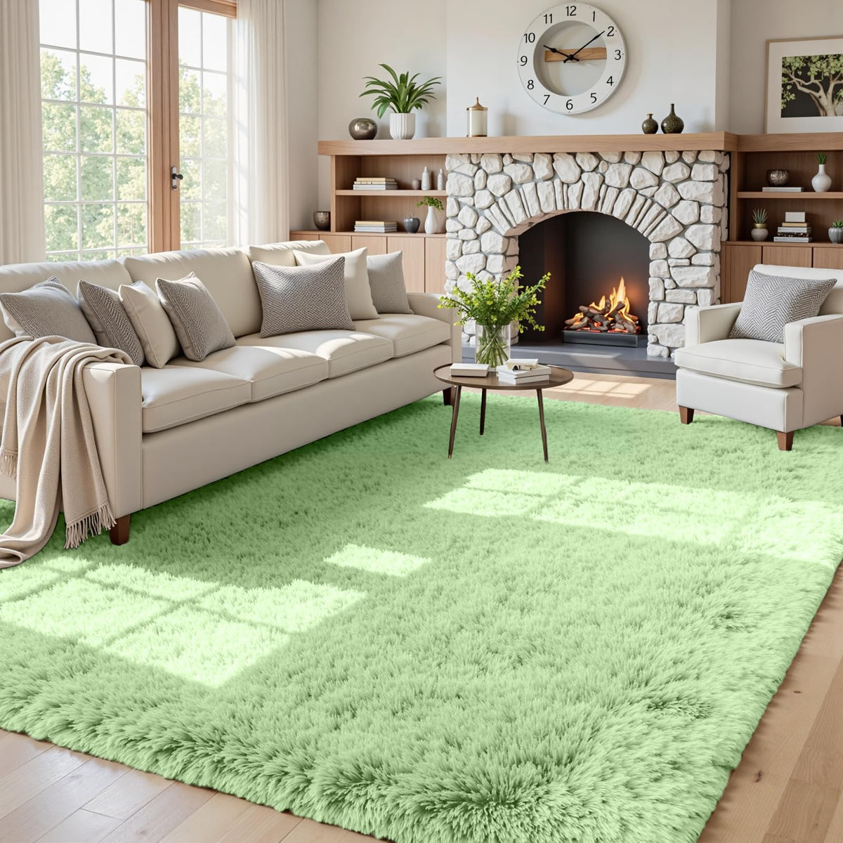 8x10 Fluffy Shag Area Rugs for Living Room Bedroom: Soft Carpet Gray Camel