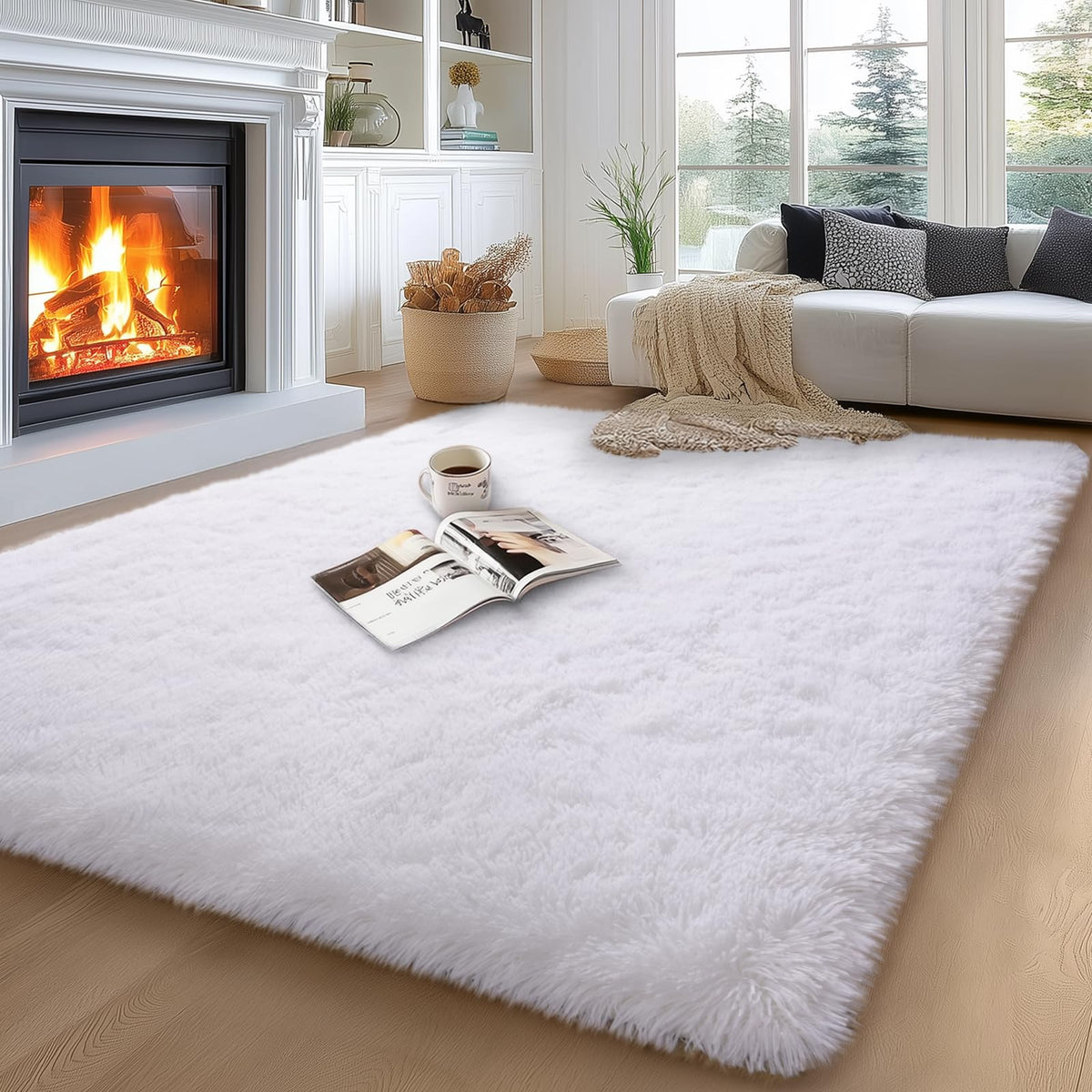 qulint Large Area Rug for Living Room 10x14, Fluffy Tan Rug for Bedroom