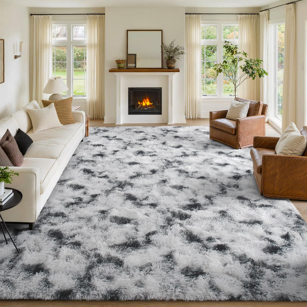 8x10 Area Rugs for Living Room Fluffy Carpet(Black)