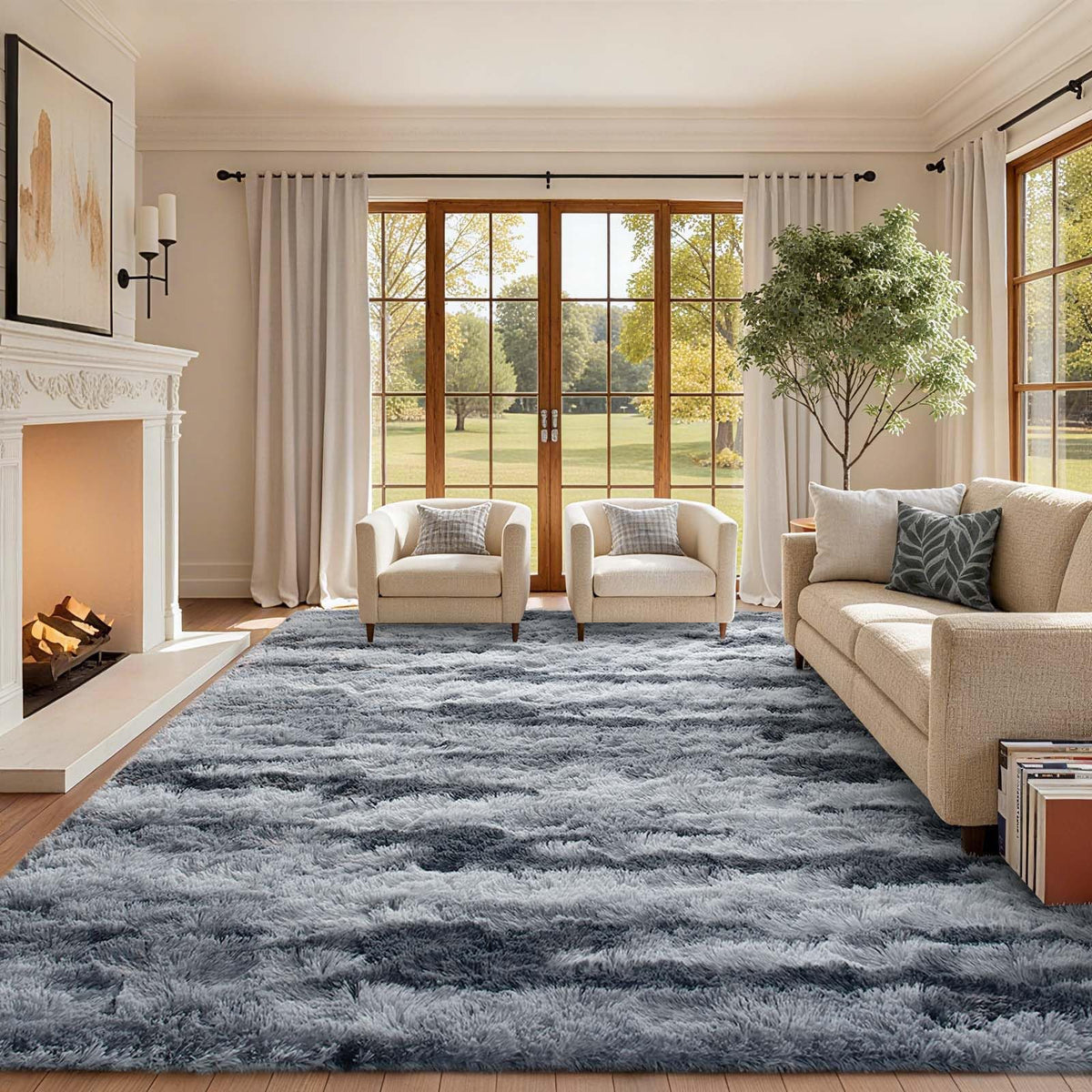8x10 Ft Extra Large Shag Rugs for Living Room, Tie Dyed Ultra Soft Fluffy Furry Area Rugs for Bedroom Indoor Floor, Aesthetic Carpet for Kids Home Decor (Dark Grey)