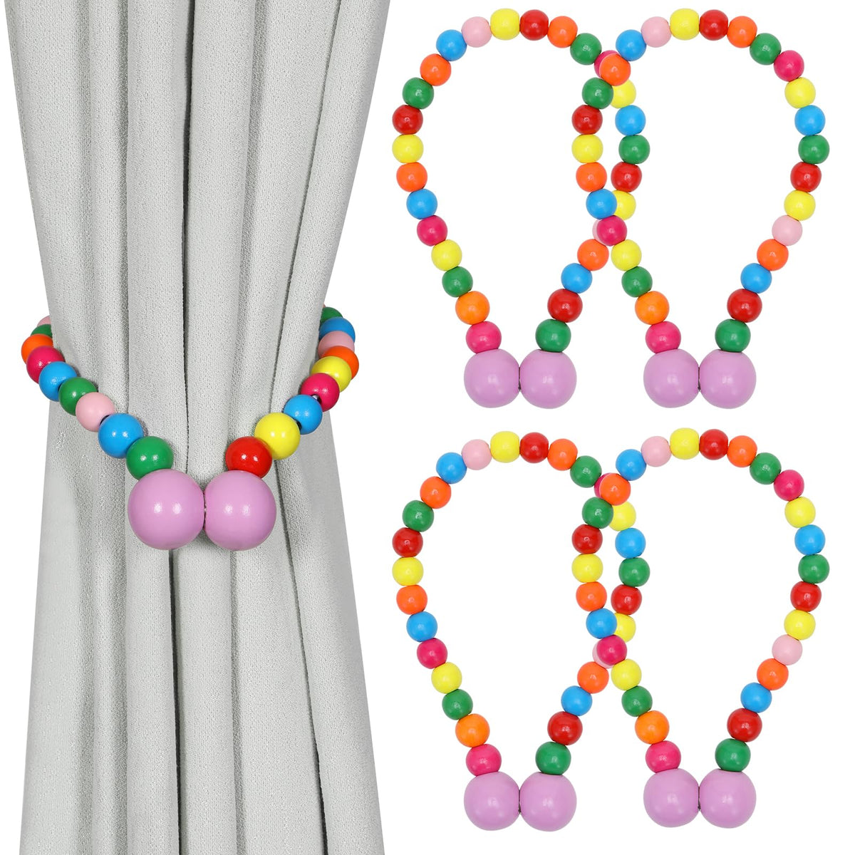 KLOGTSIND Magnetic Curtain Tiebacks, 2 Pack Wood Bead Curtain Holdbacks