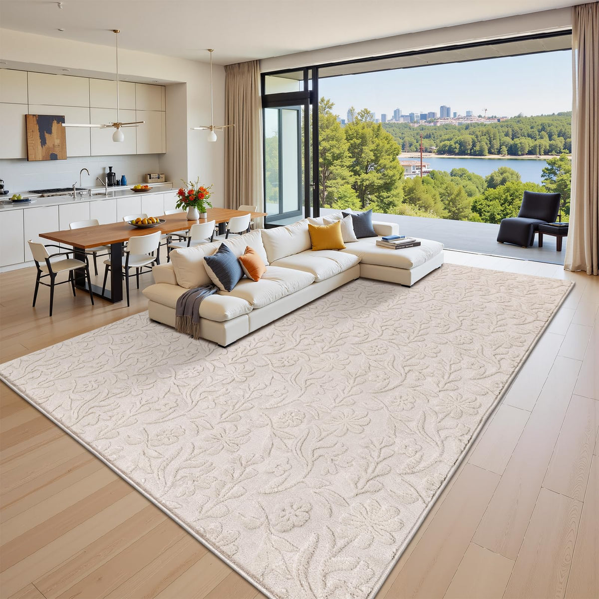 Vaukki 8x10 Area Rug for Living Room, Beige Throw Carpet for Bedroom