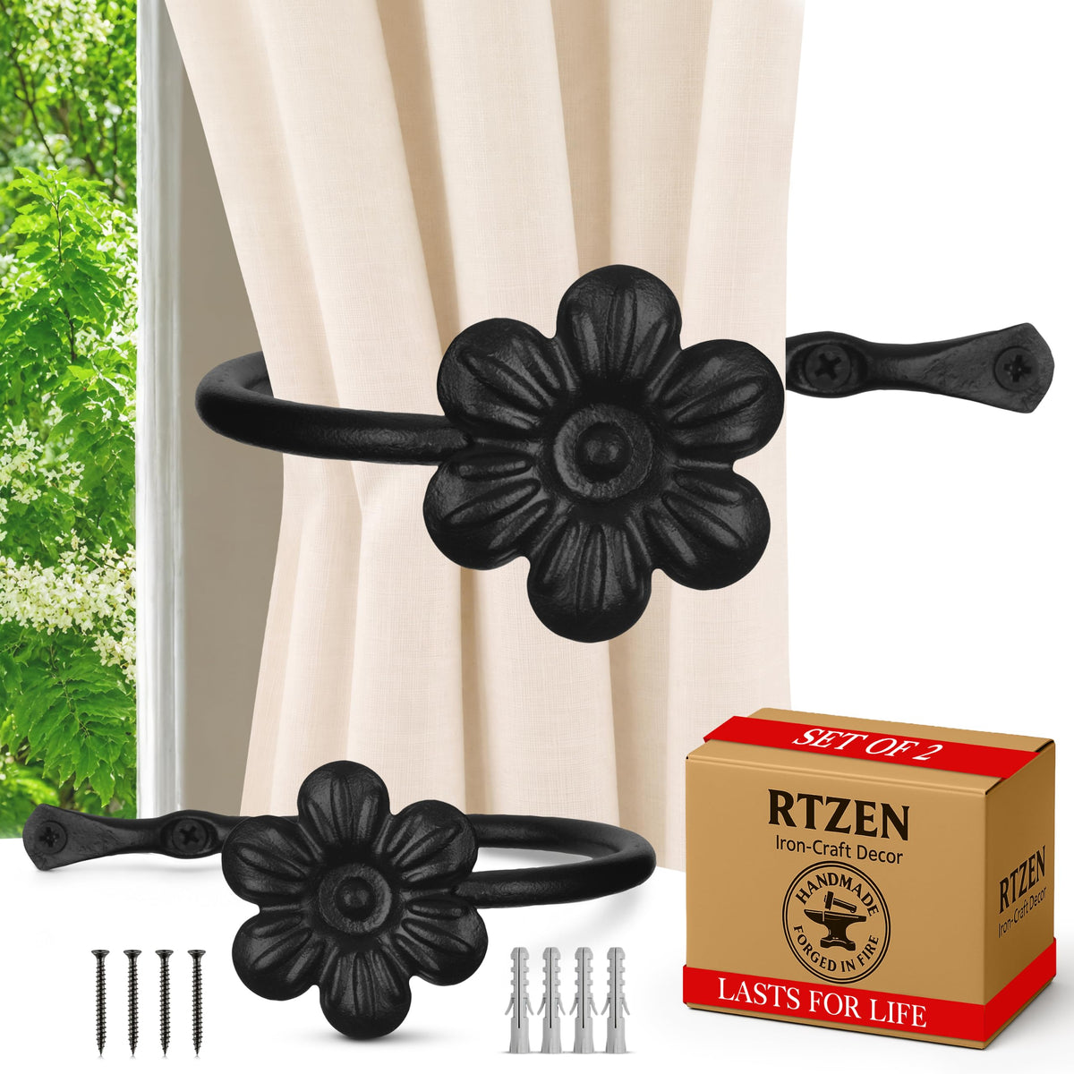 RTZEN Metal Curtain Tiebacks, Drapery Holders for Wall, 2 Pcs