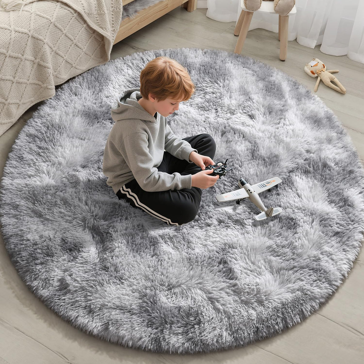 EVOIONOS Area Rug for Bedroom Living Room, Machine Washable 5x7 Fluffy Shag Rug, Soft Plush Non Slip Carpet for Indoor Floor Bedside Nursery Kids Girls Room Dorm, Home Decor Aesthetic, ‌Tie-Dye Camel