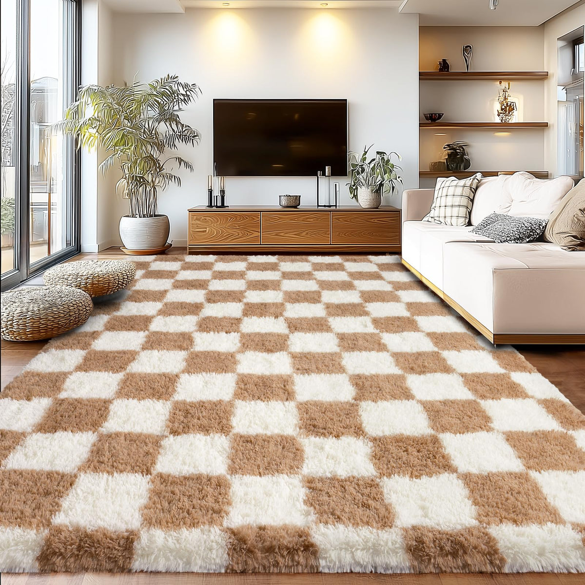 8x10Ft Soft Shaggy for Living Room, High Pile Fluffy Rugs Blush Area Rug