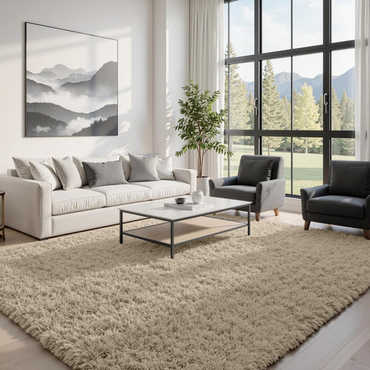 8x10 Fluffy Shag Area Rugs for Living Room Bedroom: Soft Carpet Gray Camel