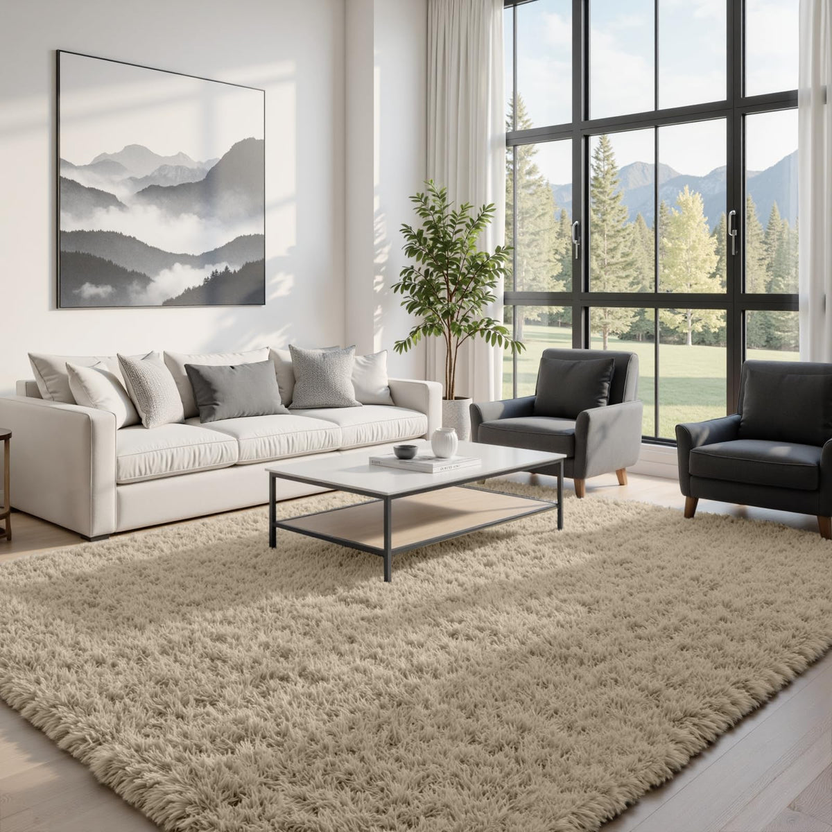 8x10 Fluffy Shag Area Rugs for Living Room Bedroom: Soft Carpet Gray Camel