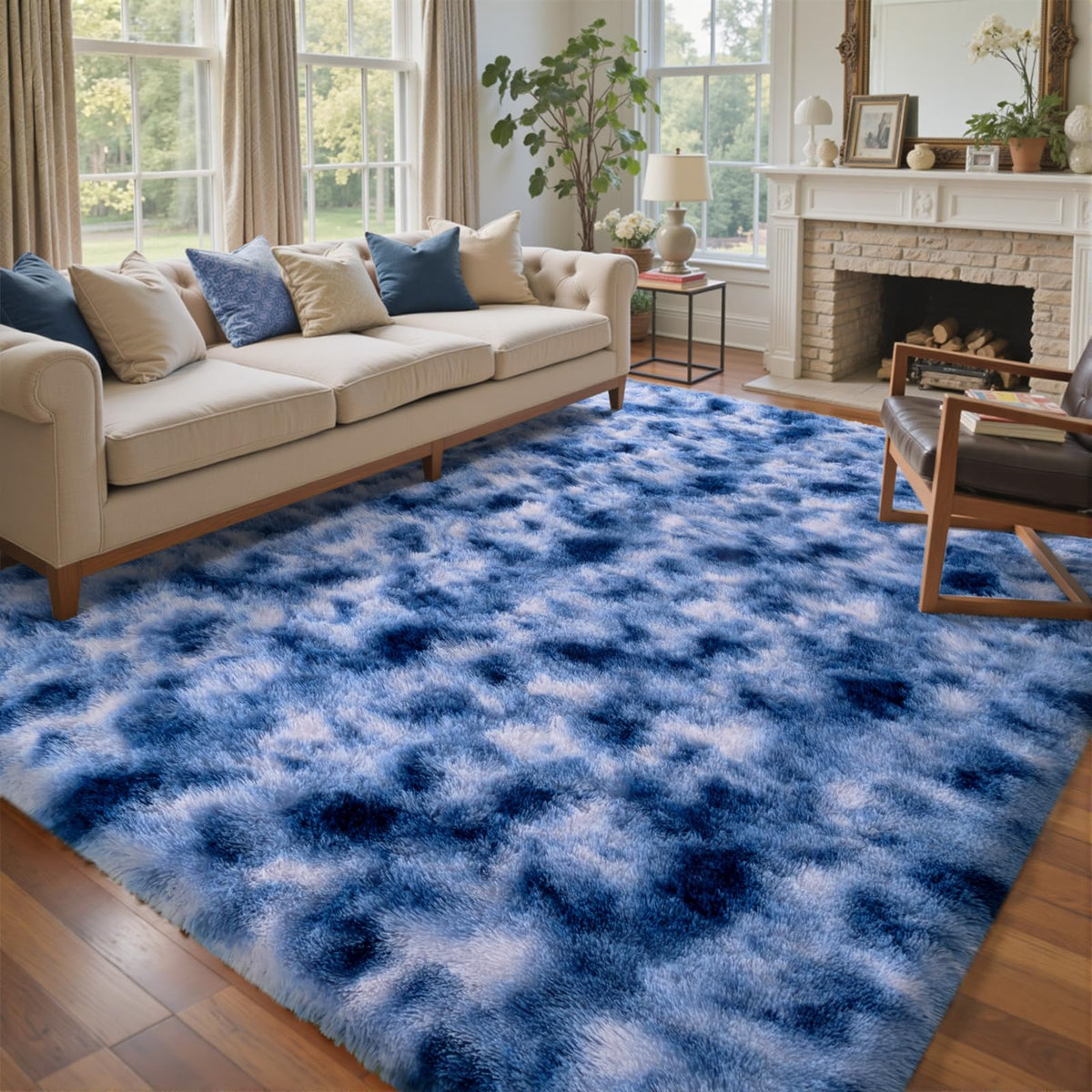8x10 Ft Extra Large Shag Rugs for Living Room, Tie Dyed Ultra Soft Fluffy Furry Area Rugs for Bedroom Indoor Floor, Aesthetic Carpet for Kids Home Decor (Dark Grey)