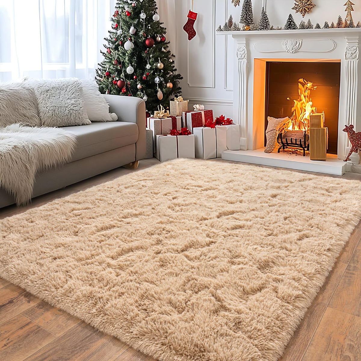 Pionblank 8x10 Rug for Living Room, Fluffy Large Area Rug, Cream White