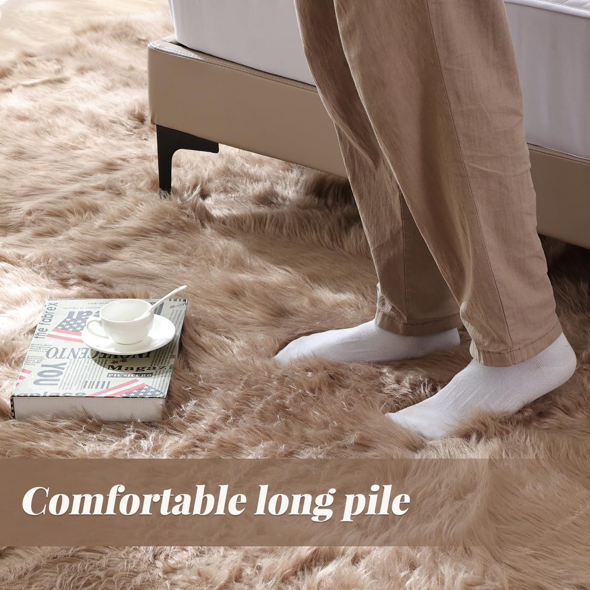 ORINOVA Beige Shag Faux Sheepskin Washable 4X6 Fur Rug for Living Room Bedroom Fluffy Furry Area Rug Rectangle Nursery Decor Rug