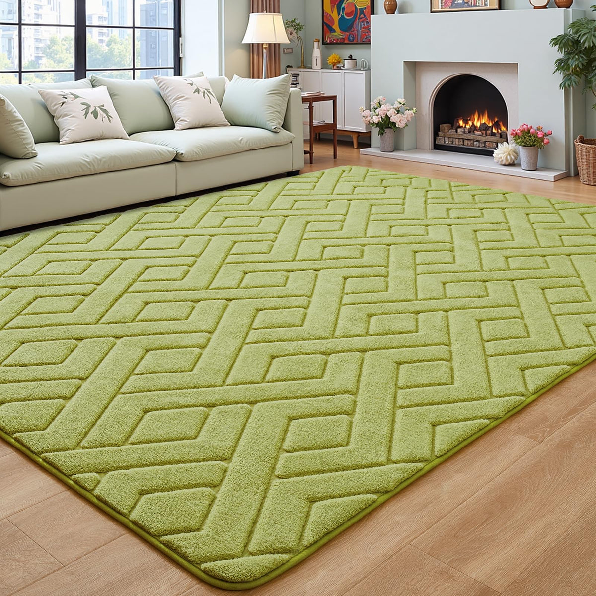 5x7 Black Fluffy Shag Area Rug for Living Room Bedroom