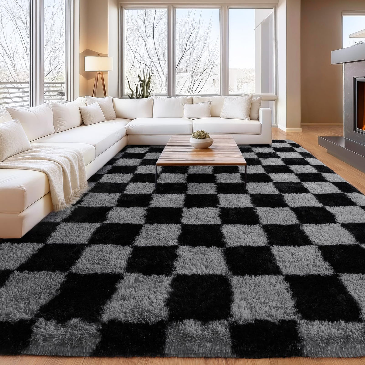 8x10Ft Soft Shaggy for Living Room, High Pile Fluffy Rugs Blush Area Rug
