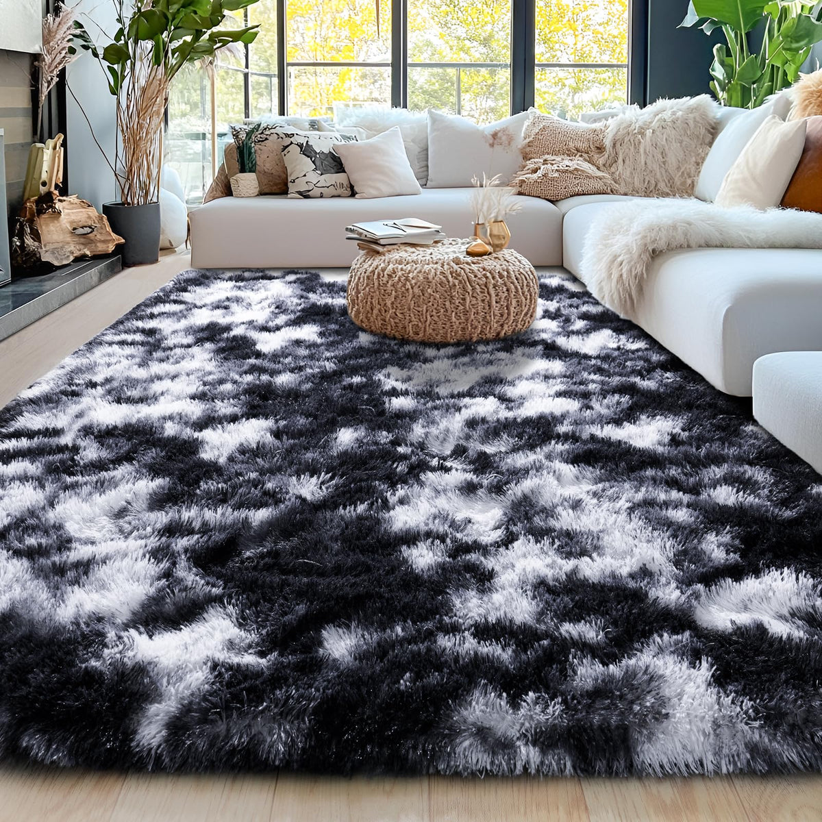 8x10 Area Rugs for Living Room, Cream White Soft Fuzzy Large Shaggy Rug