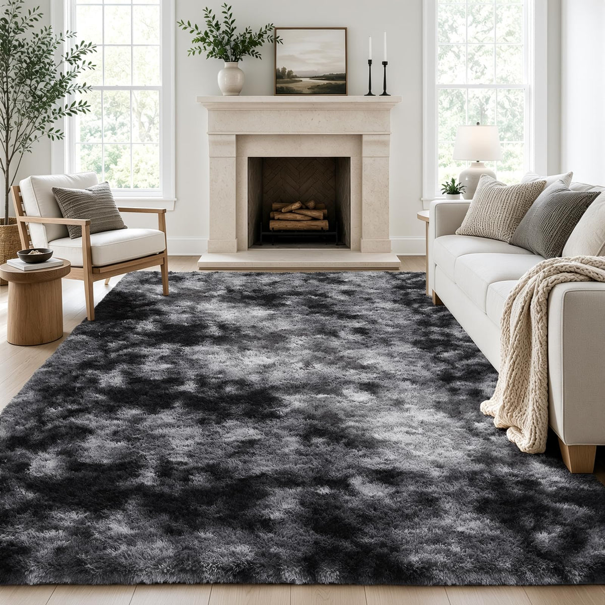 Ophanie 8x10 Area Rugs for Living Room, Washable Non-Slip Fluffy Soft Large Shag Bedroom Carpet, Ivory Big Indoor Nursery Rug, Carpets for Boy and Girls Room Dorm Decor with Over 99 pcs Pile fibers