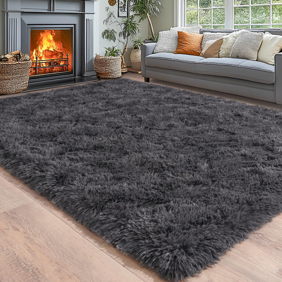 8x10 Area Rugs for Living Room, Cream White Soft Fuzzy Large Shaggy Rug