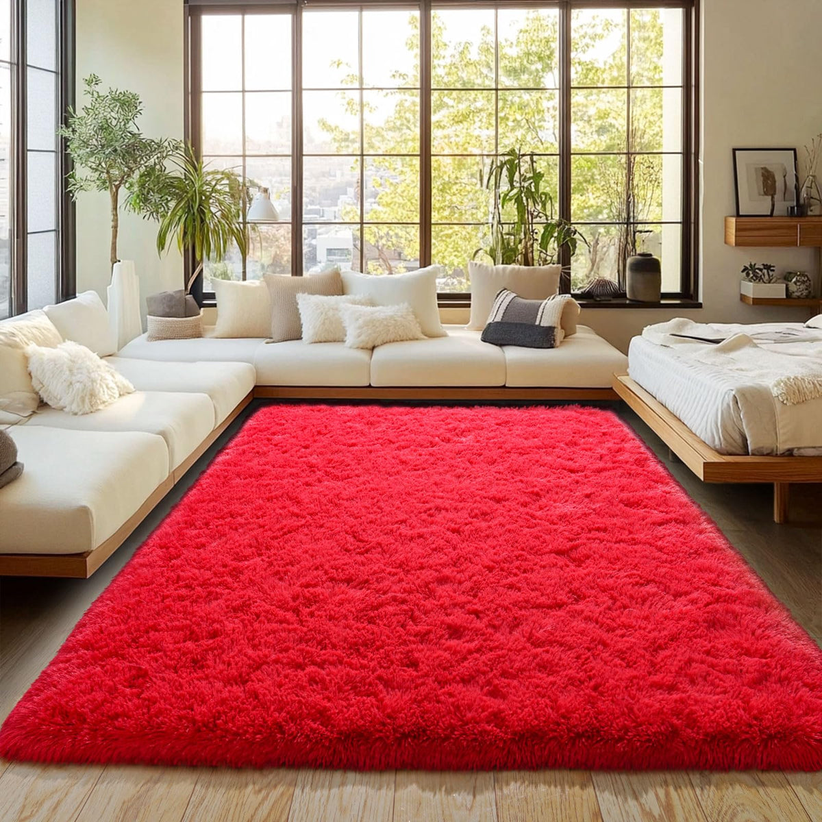 8x10Ft Soft Shaggy for Living Room, High Pile Fluffy Rugs Blush Area Rug
