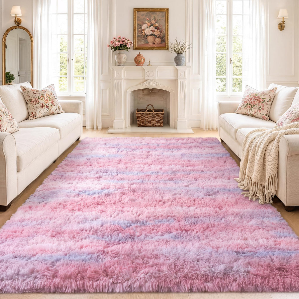 8x10 Large Shag Rugs for Living Room, Washable Abstract Grey
