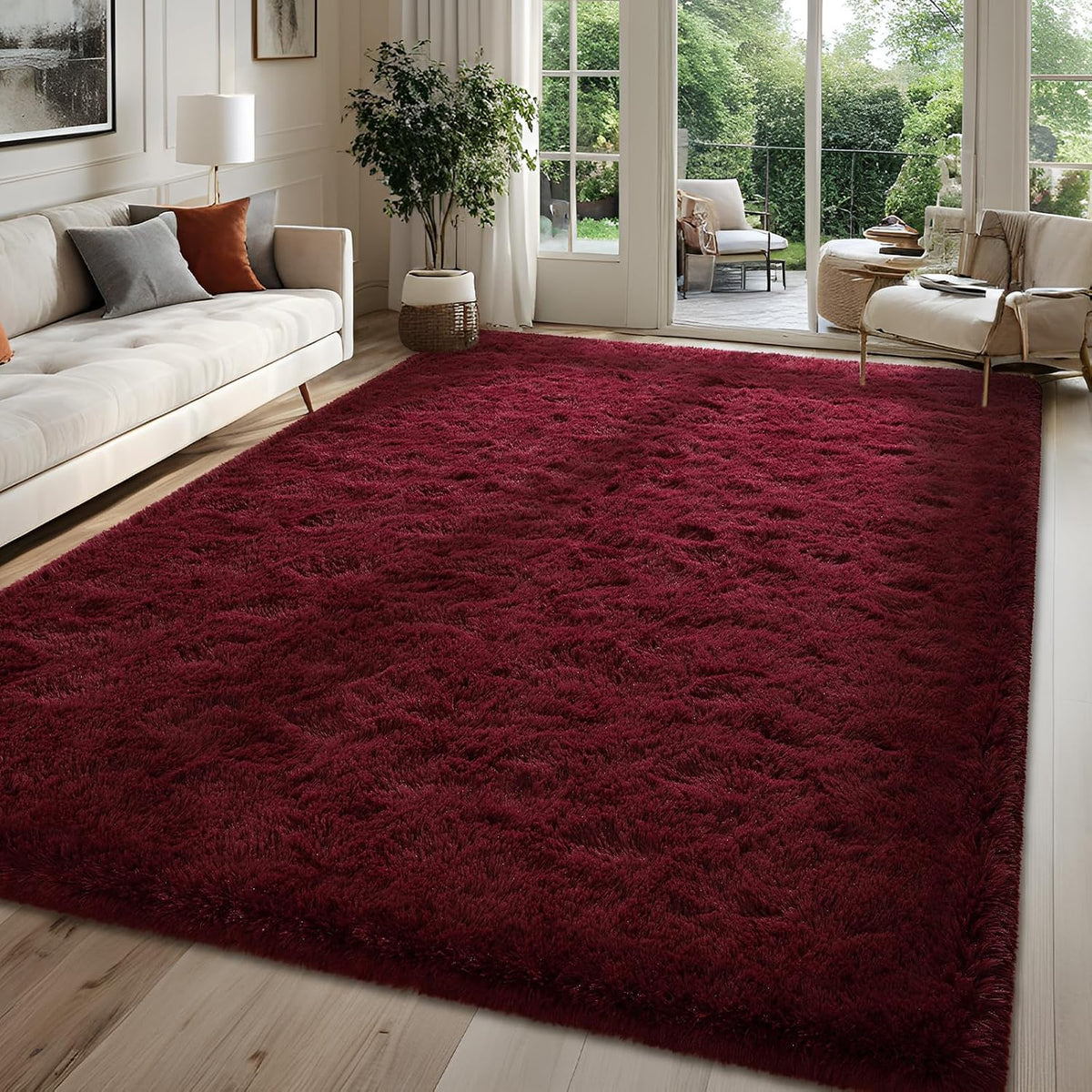 5x7 Plush Burgundy Red Area Rug