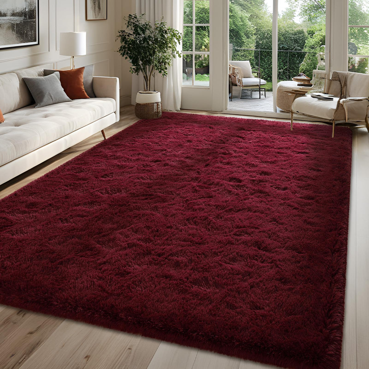 5x7 Plush Burgundy Red Area Rug