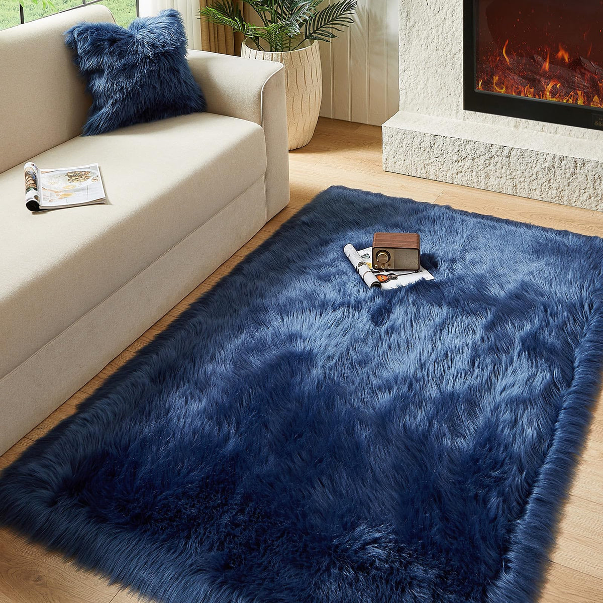 AMTOVO Faux Sheepskin Rug, Beige Ultra Soft Fluffy Shag Area Rug, 2 x 6 ft Faux Fur Rug for Bedroom Sofa Throw Cushion Room Decor, Sheepskin