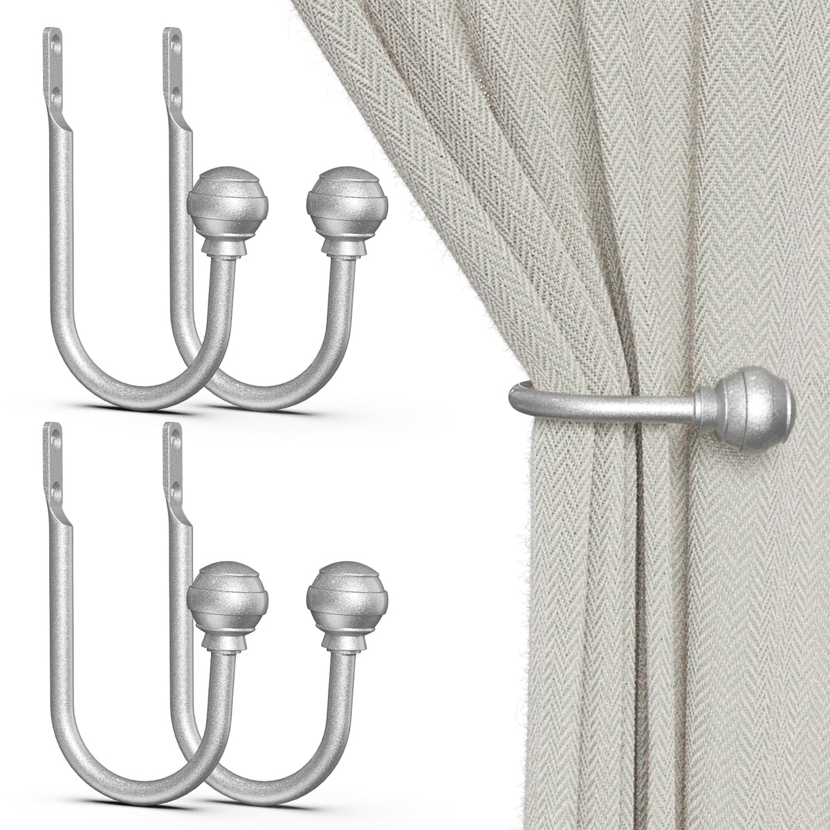 Hion Curtain Holdbacks Black 2pcs, Curtain Tiebacks Wall Mounted Hooks