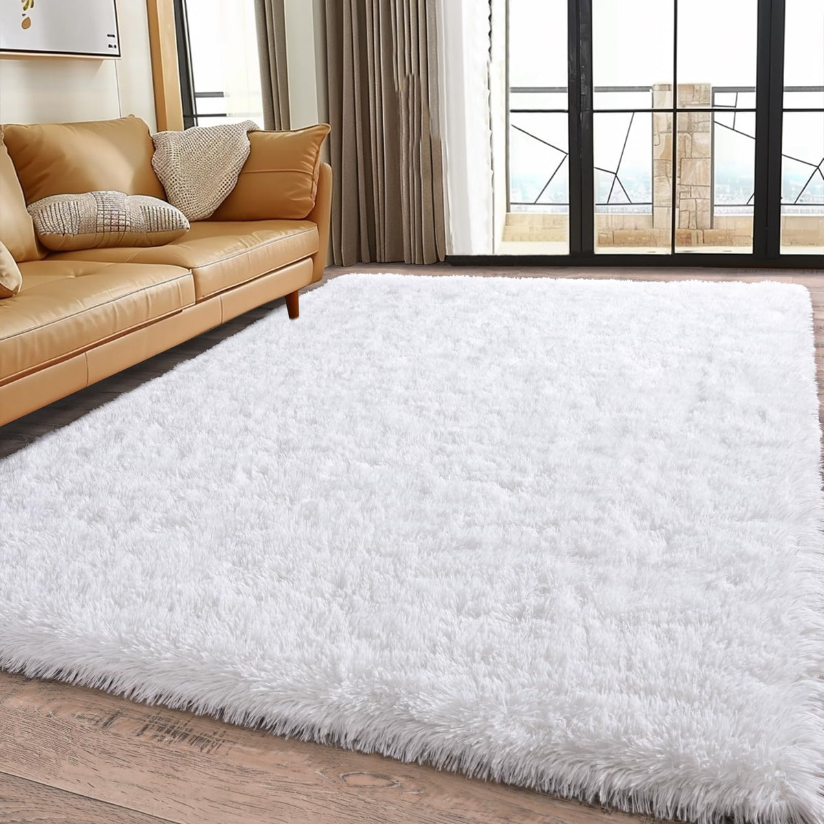 4Ft Fluffy Pink Round Rug for Girls Bedroom Kids Room, Washable Non-Slip