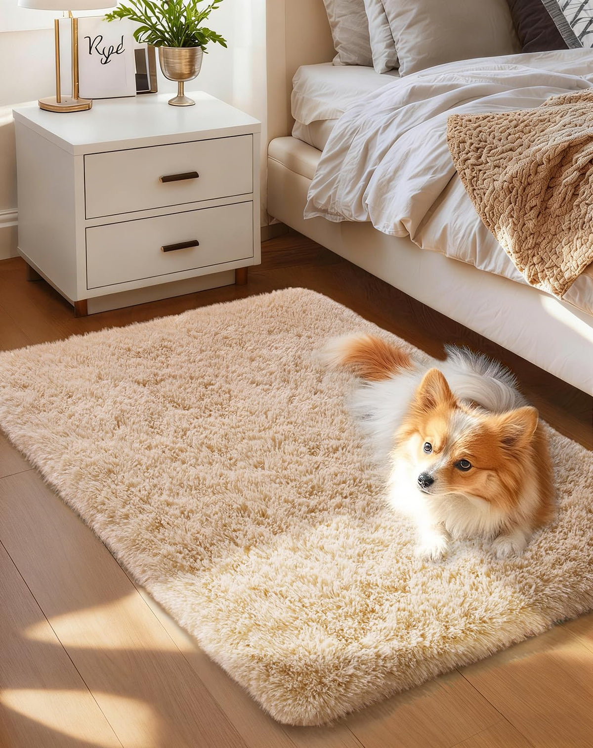 Ophanie 8x10 Area Rugs for Living Room, Washable Non-Slip Fluffy Soft Large Shag Bedroom Carpet, Ivory Big Indoor Nursery Rug, Carpets for Boy and Girls Room Dorm Decor with Over 99 pcs Pile fibers