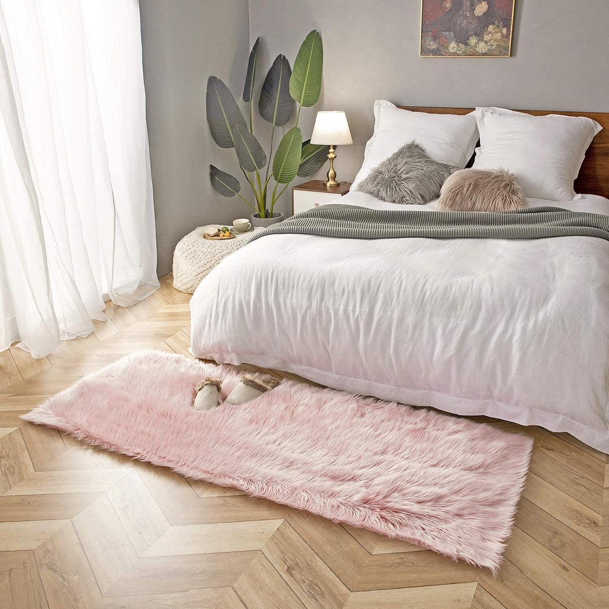 Ashler Faux Fur Rug, White, 2 x 6 Ft, Machine Washable
