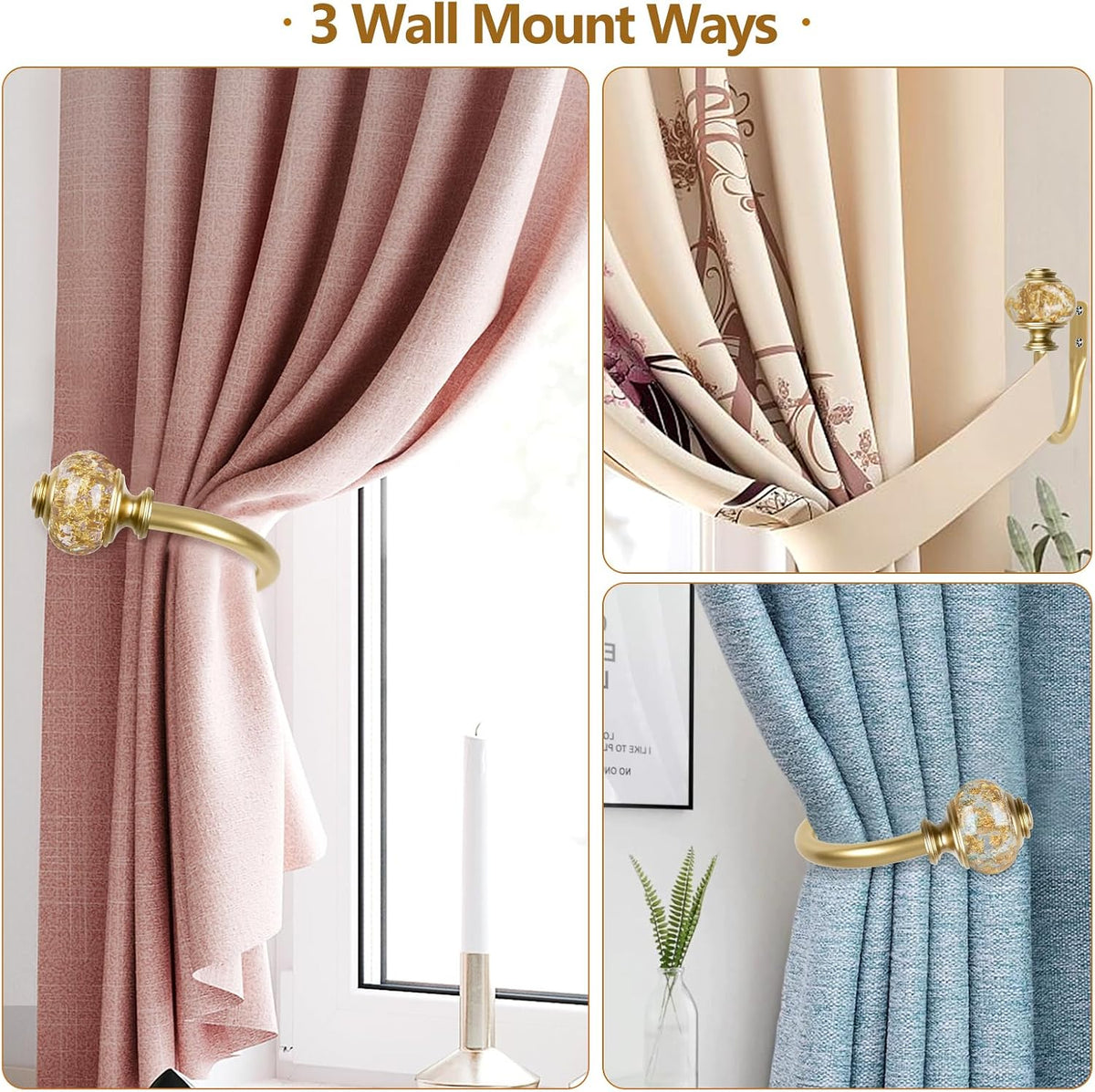 USFOOK Gold Curtain Holdbacks, Decorative Drapery Tiebacks, 2 Pack/1 Pair