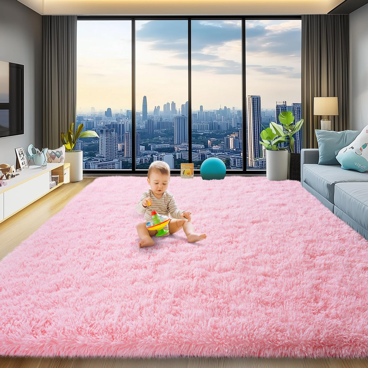 qulint Large Area Rug for Living Room 10x14, Fluffy Tan Rug for Bedroom