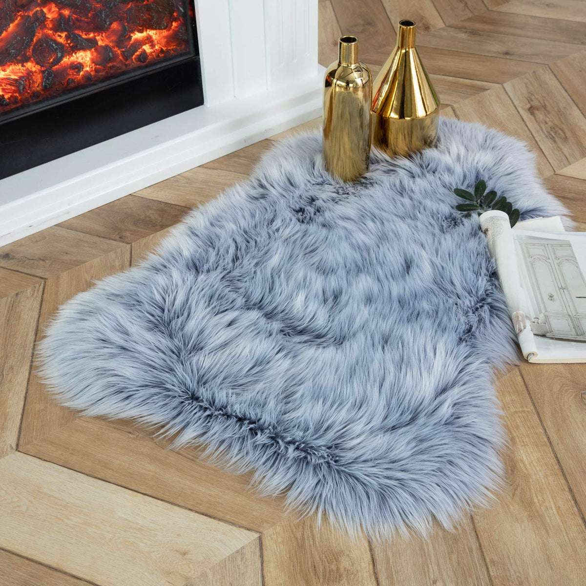 Ashler Faux Fur Rug, White, 2 x 6 Ft, Machine Washable