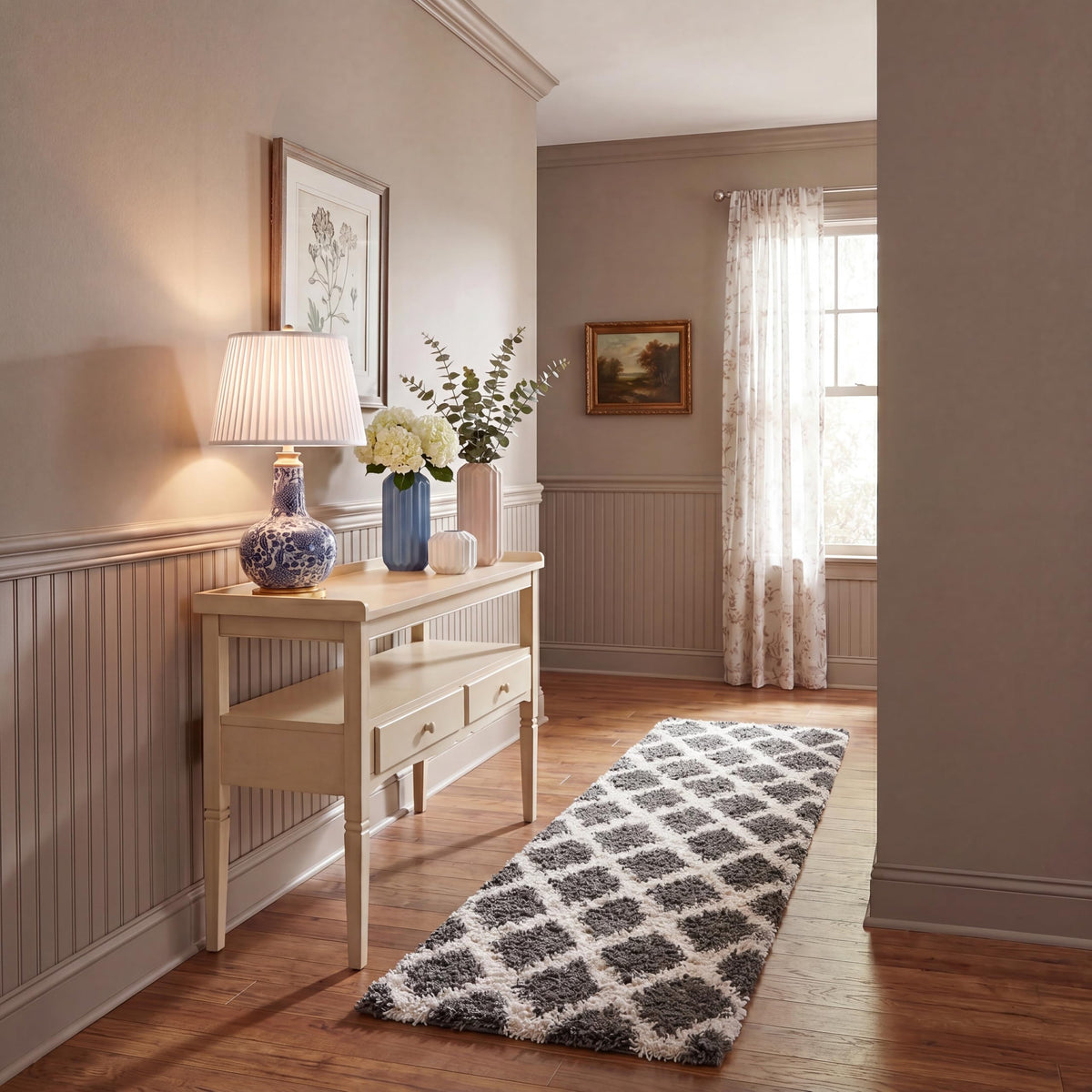 SAFAVIEH Area Rug 8x10 - Dallas Shag Collection - Large - Dark Grey & Ivory, Trellis Pattern, Non-Shedding & Easy Cleaning, Plush Thick Pile, Ideal for Living Room, Bedroom, Dining Space (SGDS258A)