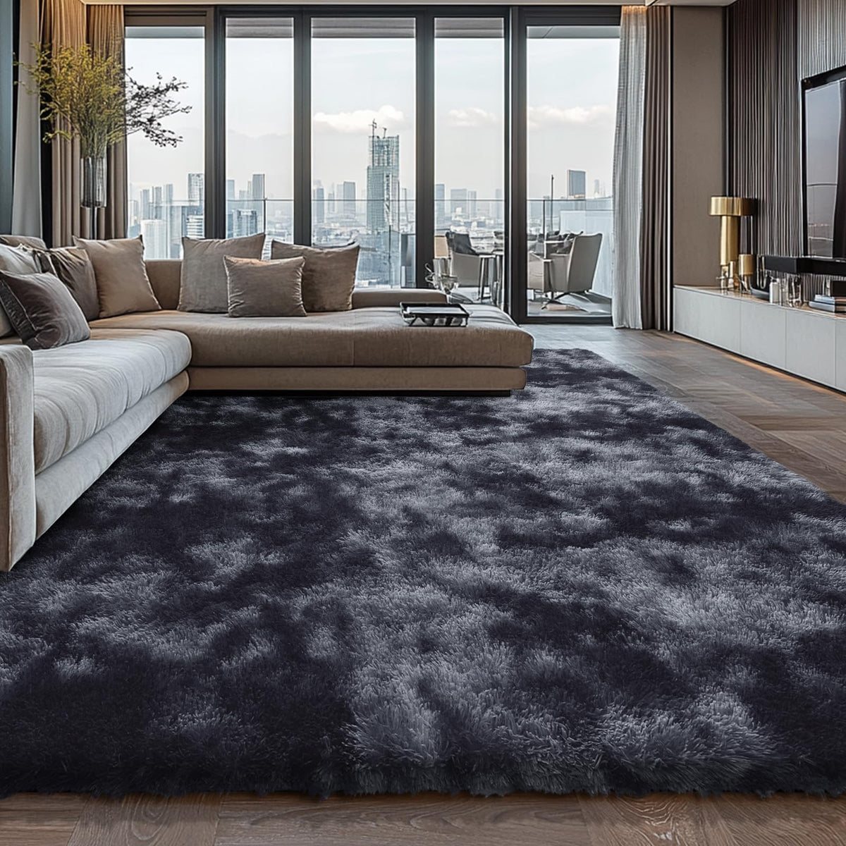 Shag Area Rugs for Bedroom Living Room,8X10 Ultra Soft Fluffy Area Rugs for Dorm,Indoor Carpet Plush Rugs for Living Room Home Decor,Tie-Dye Grey
