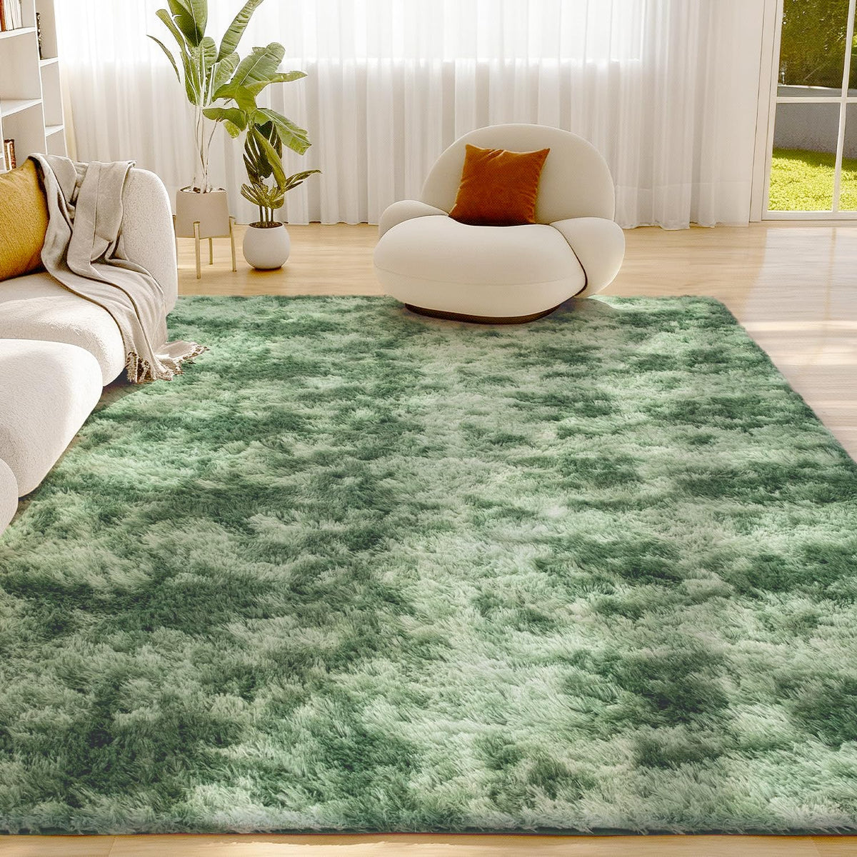 Litanika 5x8 Shag Area Rug for Bedroom, Tie-Dyed Beige Plush Rug