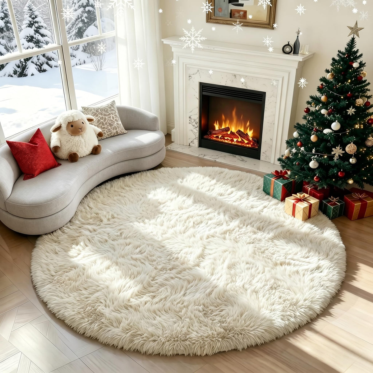Pink Round Rug for Girls Bedroom 4Ft, Fluffy Shaggy Fuzzy Circle Area Rugs