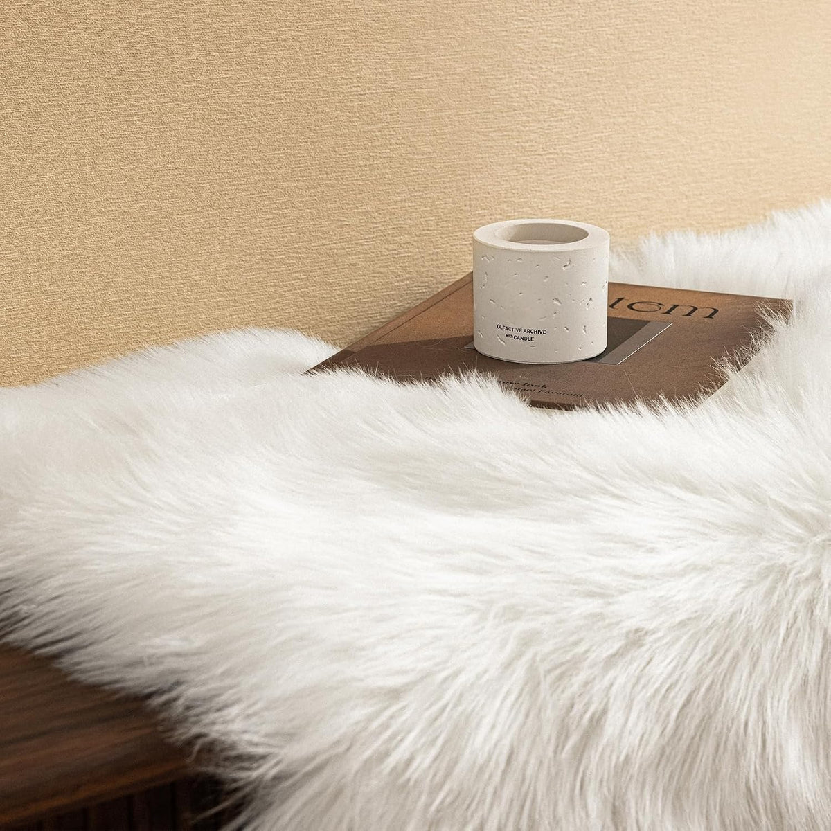 Ashler Faux Fur Rug, White, 2 x 6 Ft, Machine Washable