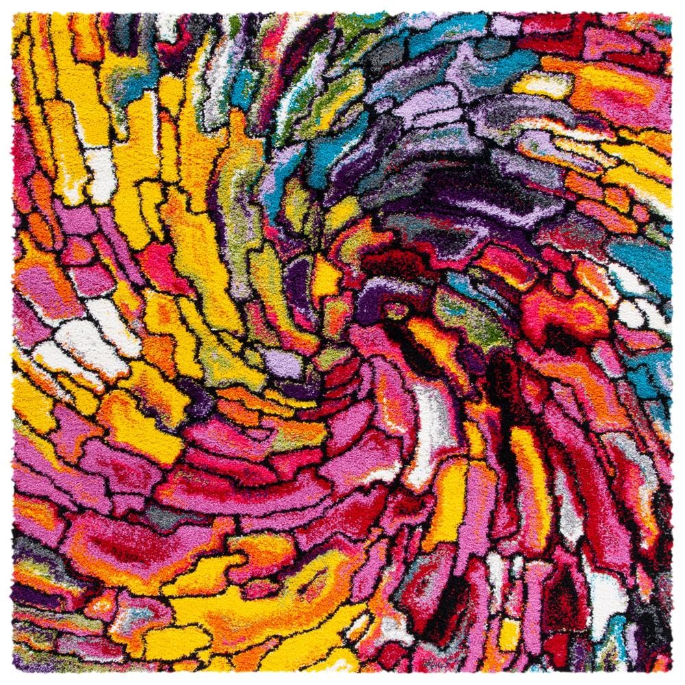 SAFAVIEH Area Rug 8x10 - Fiesta Shag Collection - Large - Multi, Abstract Rainbow Design, Non-Shedding & Easy Cleaning, Ideal for Living Room, Bedroom, Dining Space (FSG373M)